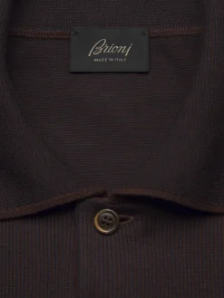 Discount Brioni Sea Island cotton and baby cashmere polo sweater Dark brown