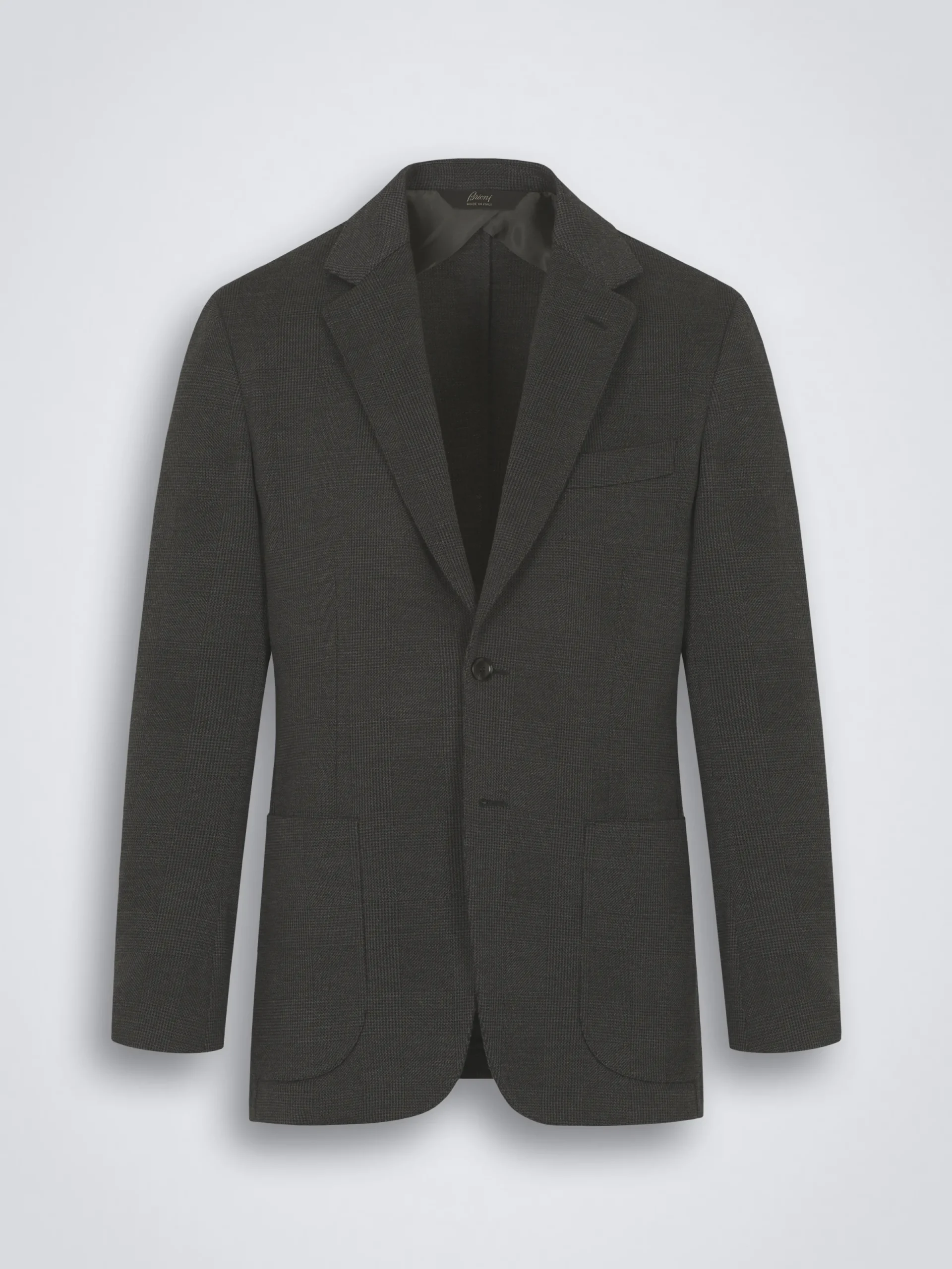 Best Brioni and black wool glen plaid jersey blazer Dark grey