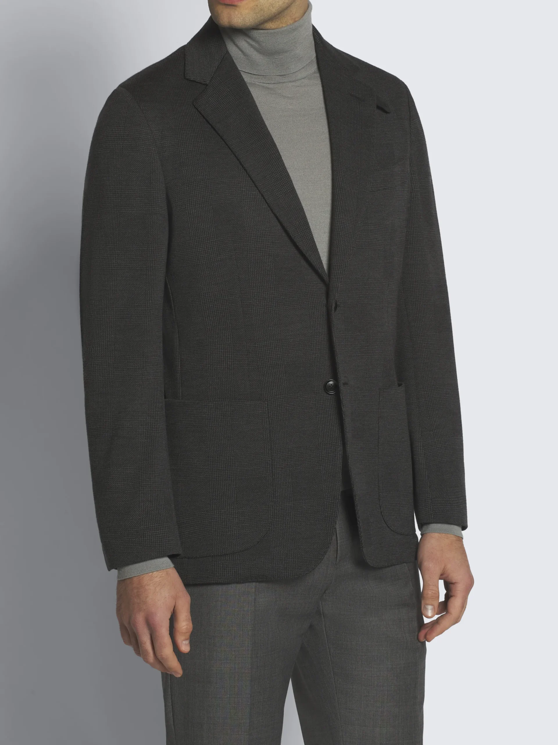 Best Brioni and black wool glen plaid jersey blazer Dark grey