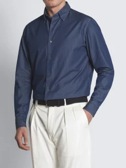 Best Brioni Denim blue cotton hidden button-down shirt