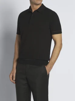 Outlet Brioni Essential Sea Island cotton polo Black