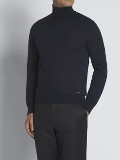 Best Brioni Essential cashmere and silk turtleneck sweater Midnight Blue