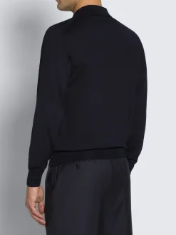 New Brioni Essential wool, cashmere and silk polo sweater Midnight Blue