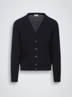 Best Brioni Essential wool, cashmere and silk cardigan Midnight Blue