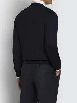 New Brioni Essential wool, cashmere and silk V-neck sweater Midnight Blue