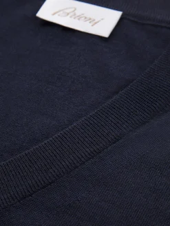New Brioni Essential wool, cashmere and silk V-neck sweater Midnight Blue