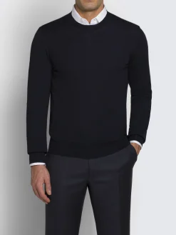 Sale Brioni Essential wool, cashmere and silk crewneck sweater Navy blue
