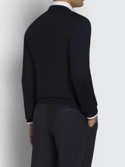 Sale Brioni Essential wool, cashmere and silk crewneck sweater Navy blue