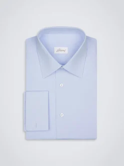 Outlet Brioni Essential sky blue cotton French cuff formal shirt