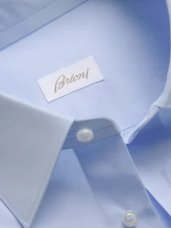 Outlet Brioni Essential sky blue cotton French cuff formal shirt
