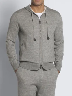 Discount Brioni and ivory white cashmere, silk and cotton reversible hooded blouson Grey