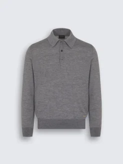 Online Brioni cashmere and silk long-sleeved polo Grey