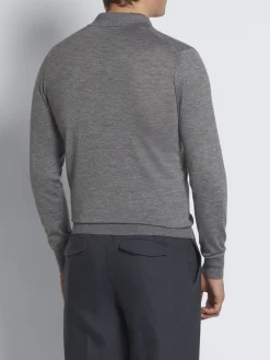 Online Brioni cashmere and silk long-sleeved polo Grey