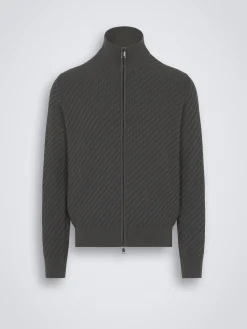 Fashion Brioni organic organic cotton, silk and cashmere Trama weave full-zip sweater Grey