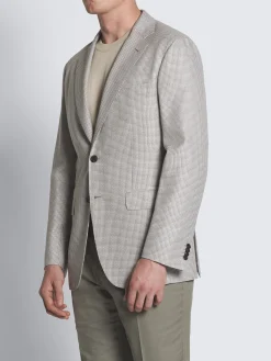 Sale Brioni Ice grey micro motif wool, silk and linen Plume jacket
