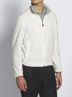 New Brioni and grey stretch silk and cotton jersey reversible blouson Ivory white