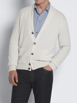 Discount Brioni Ivory white cashmere and wool shawl collar cardigan
