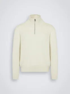 Hot Brioni Ivory white cashmere and silk half-zip mockneck sweater