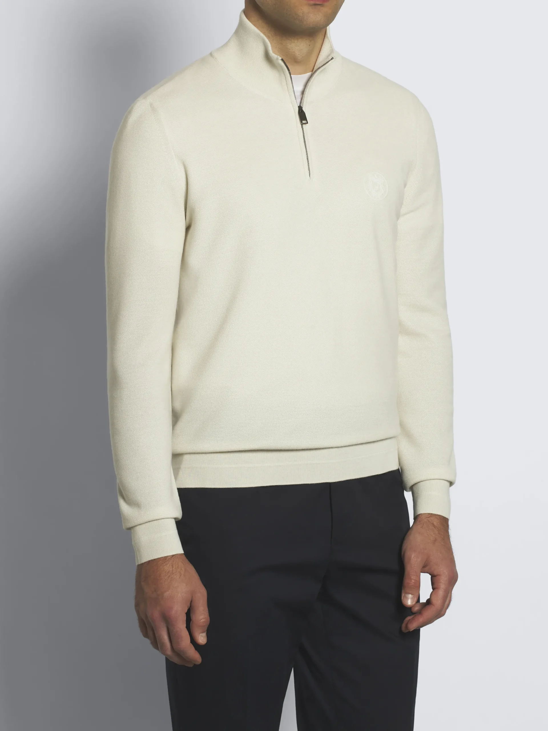 Hot Brioni Ivory white cashmere and silk half-zip mockneck sweater