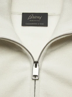 Hot Brioni Ivory white cashmere and silk half-zip mockneck sweater