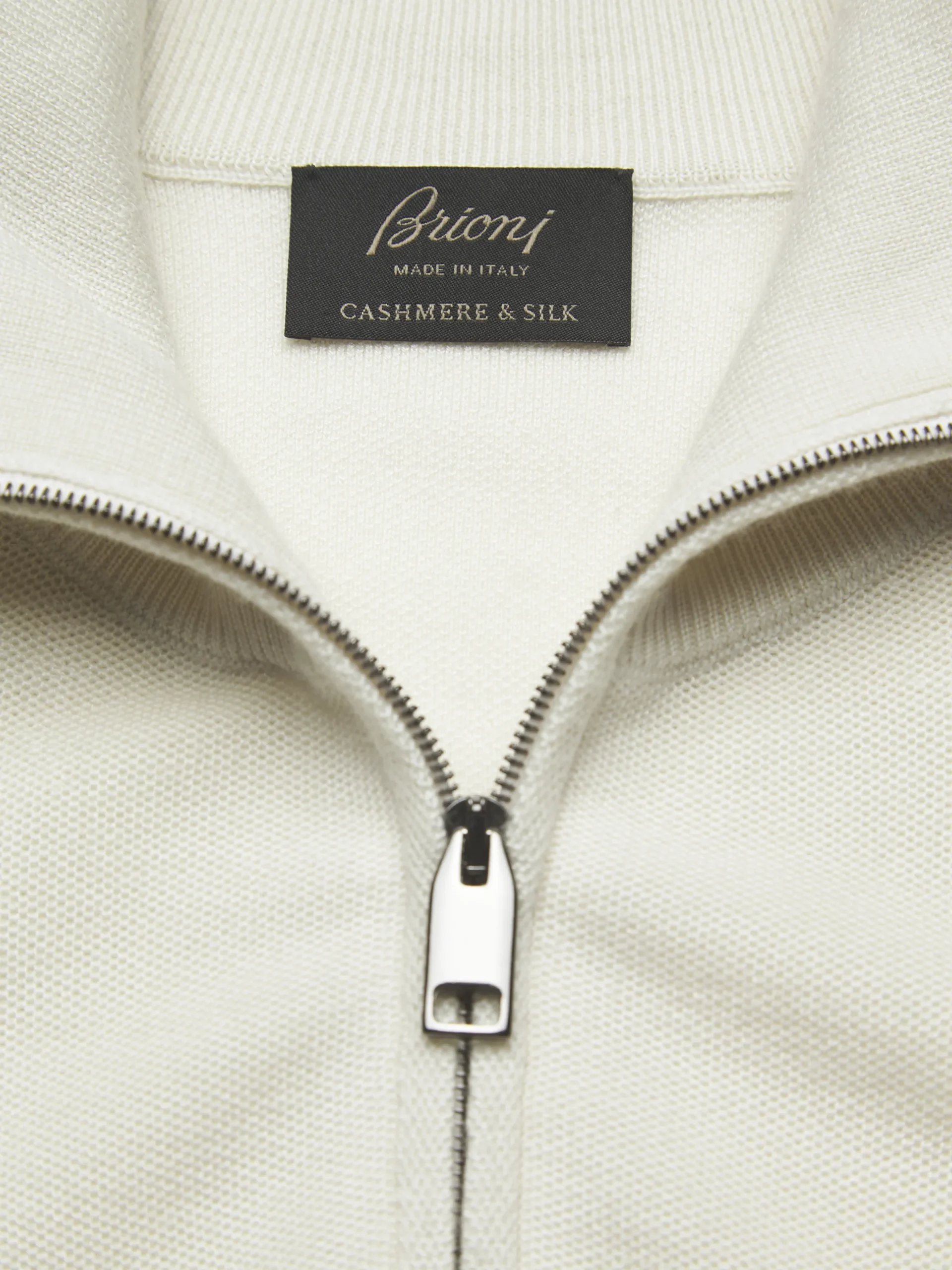 Hot Brioni Ivory white cashmere and silk half-zip mockneck sweater