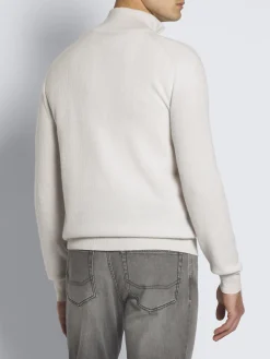 Discount Brioni cashmere and wool half-zip mockneck sweater Ivory white
