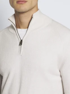 Discount Brioni cashmere and wool half-zip mockneck sweater Ivory white