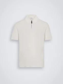 Outlet Brioni cotton zip polo Ivory white