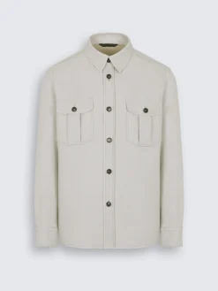 Clearance Brioni double-splittable linen and wool Vagabond overshirt Ivory white