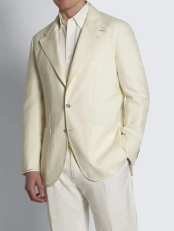 Sale Brioni herringbone wool, silk and linen Brera jacket Ivory white