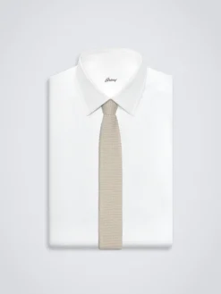 Online Brioni knitted cashmere and silk tie Ivory white