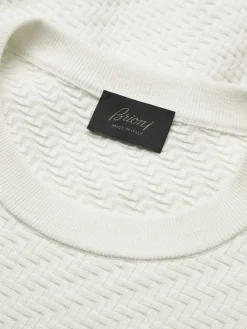 Sale Brioni organic cotton, silk and cashmere Trama weave crewneck sweater Ivory white