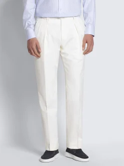 Hot Brioni Ivory white Sea Island cotton and wool Elba trousers