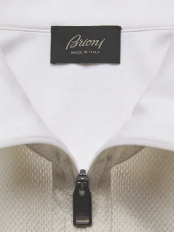 Clearance Brioni silk and cotton jersey half-zip mockneck sweater Ivory white