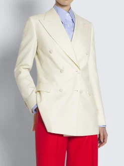Sale Brioni Ivory white wool, silk and linen herringbone double-breasted Flavia jacket
