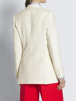 Sale Brioni Ivory white wool, silk and linen herringbone double-breasted Flavia jacket