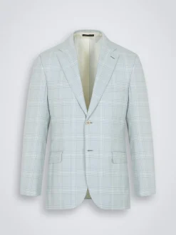 Best Brioni and ivory white checked Super 160's wool Ravello jacket Light blue