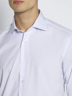 Fashion Brioni and white micro-checked Ventiquattro cotton formal shirt Light blue