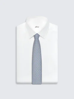 Hot Brioni and yellow micro motif silk tie Light blue