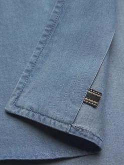 Sale Brioni cotton denim Capri collar shirt Light blue