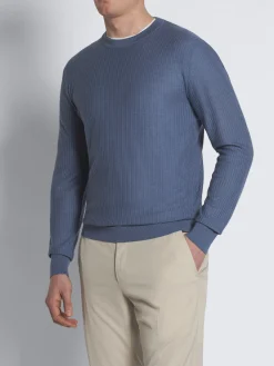 Outlet Brioni jacquard cashmere and silk crewneck sweater Light blue