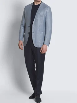 Best Brioni linen, wool and silk Jardigan Light blue