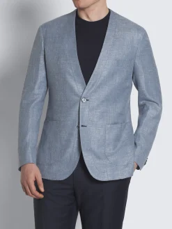 Best Brioni linen, wool and silk Jardigan Light blue