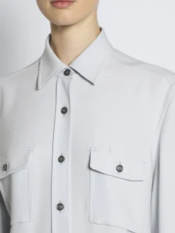 Hot Brioni Light blue silk cady military shirt