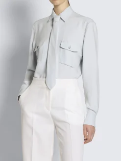 Hot Brioni Light blue silk cady military shirt