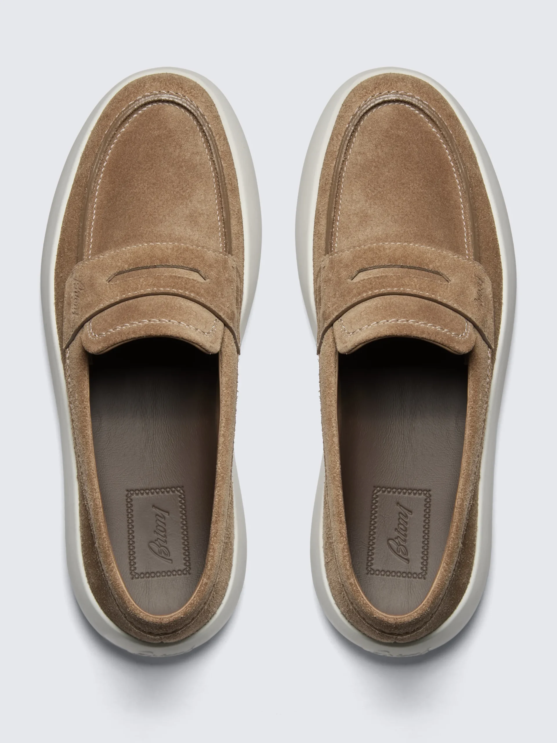 Fashion Brioni suede boat loafers Light brown