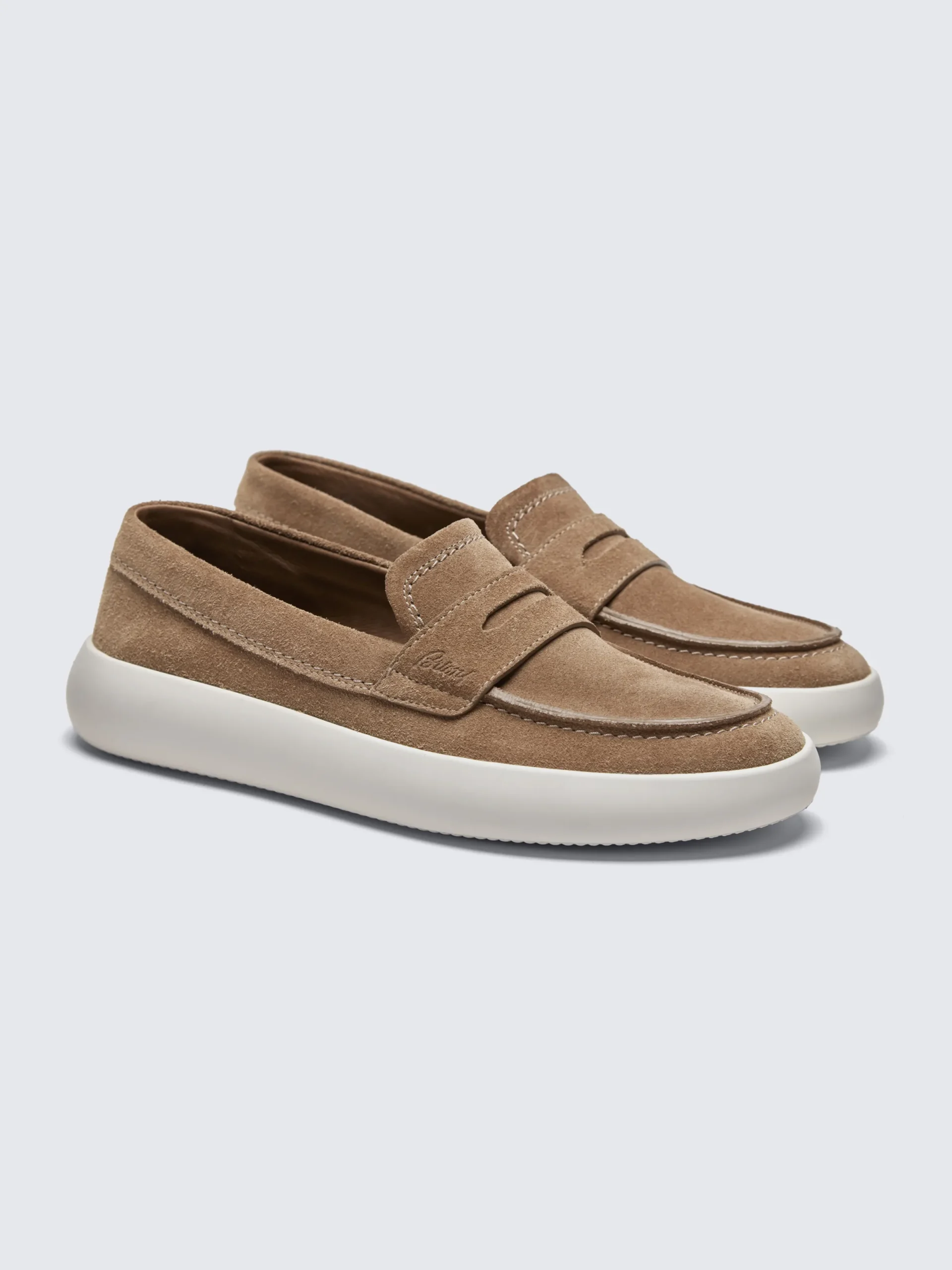 Fashion Brioni suede boat loafers Light brown