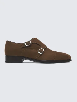 Hot Brioni suede double monk Milano shoes Light brown