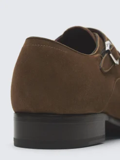 Hot Brioni suede double monk Milano shoes Light brown