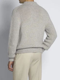 Fashion Brioni cashmere mouliné mockneck sweater Light grey